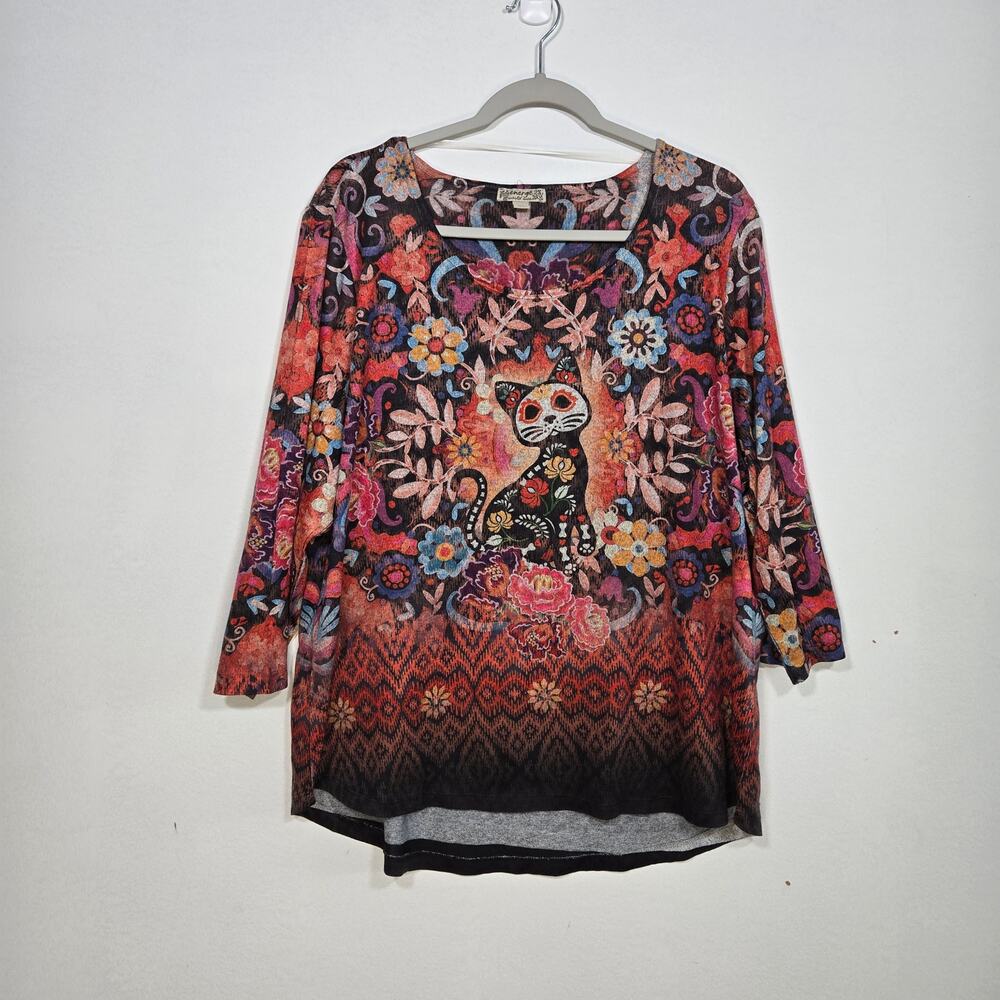 Sugar Skull Cat Shirt By Energe World Wear. Size 2X - Picture 2 of 9